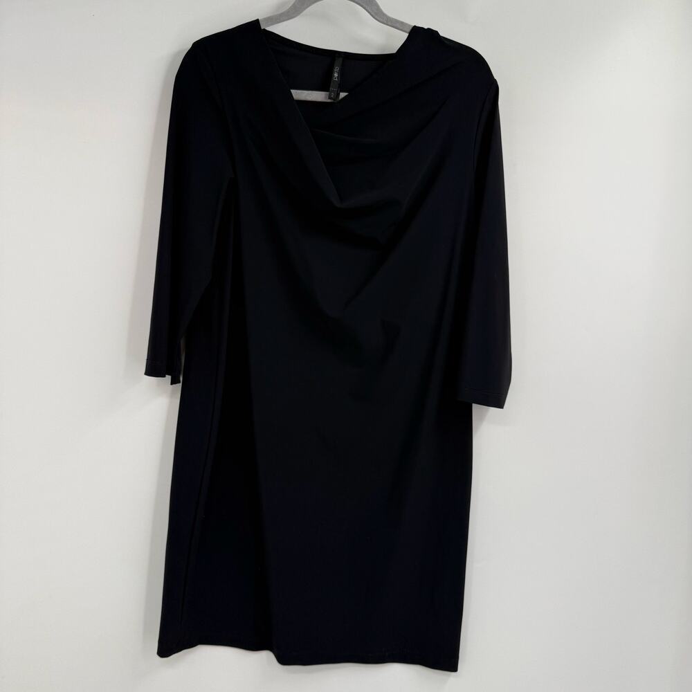 Porto SF Draped Neck Shift Dress Womens Size 2 US 8 Black 3/4 Sleeve